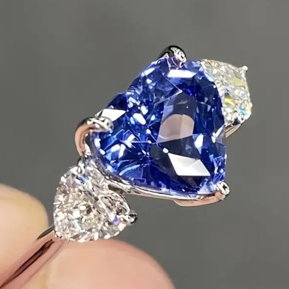 Heart-Cut Blue Sapphire and Diamond Ring - Luxury Women's Band